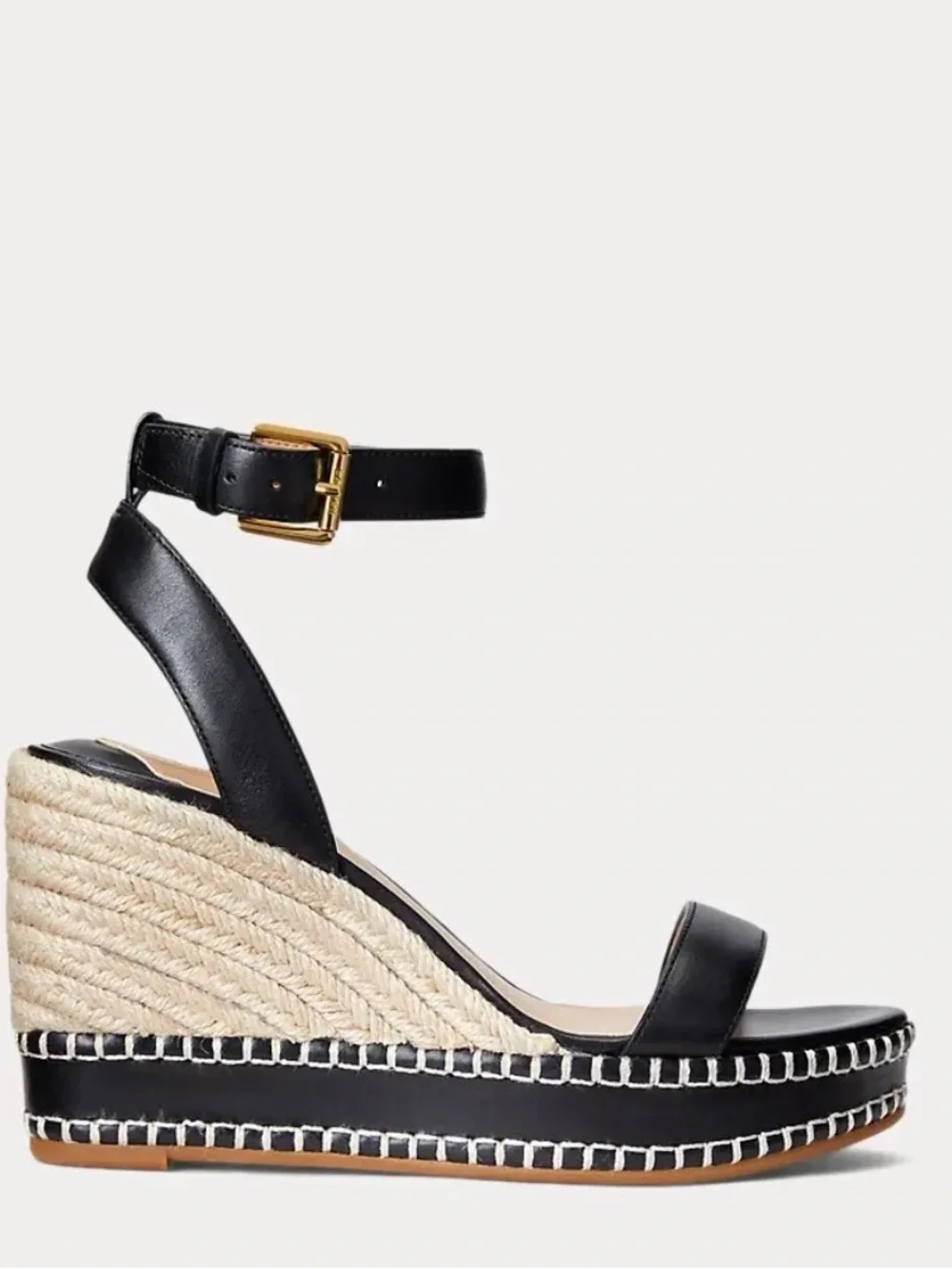 🖤 Ralph Lauren Hilarie Burnished Leather Espadrille Platform Wedge Sandal Sz 9